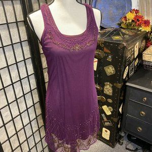 American Eagle Outfitters Purple Beaded Racerback Slip Dress